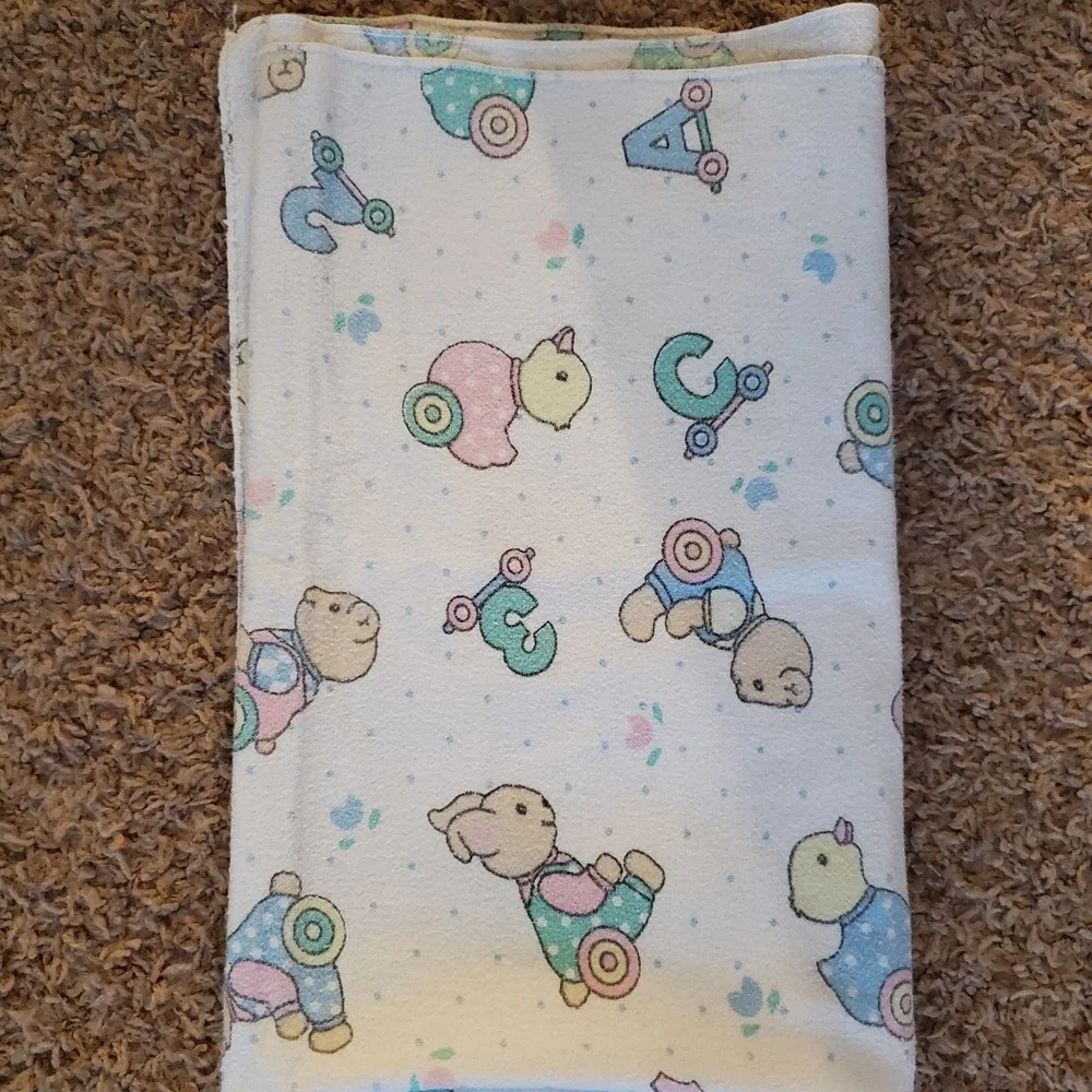 Vintage Abc 123‎ Bear Bunny Baby Recieving Blanket Pastel